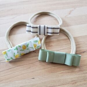 NEW 3 Handmade Ribbon Newborn/ Toddler Bows Headband set